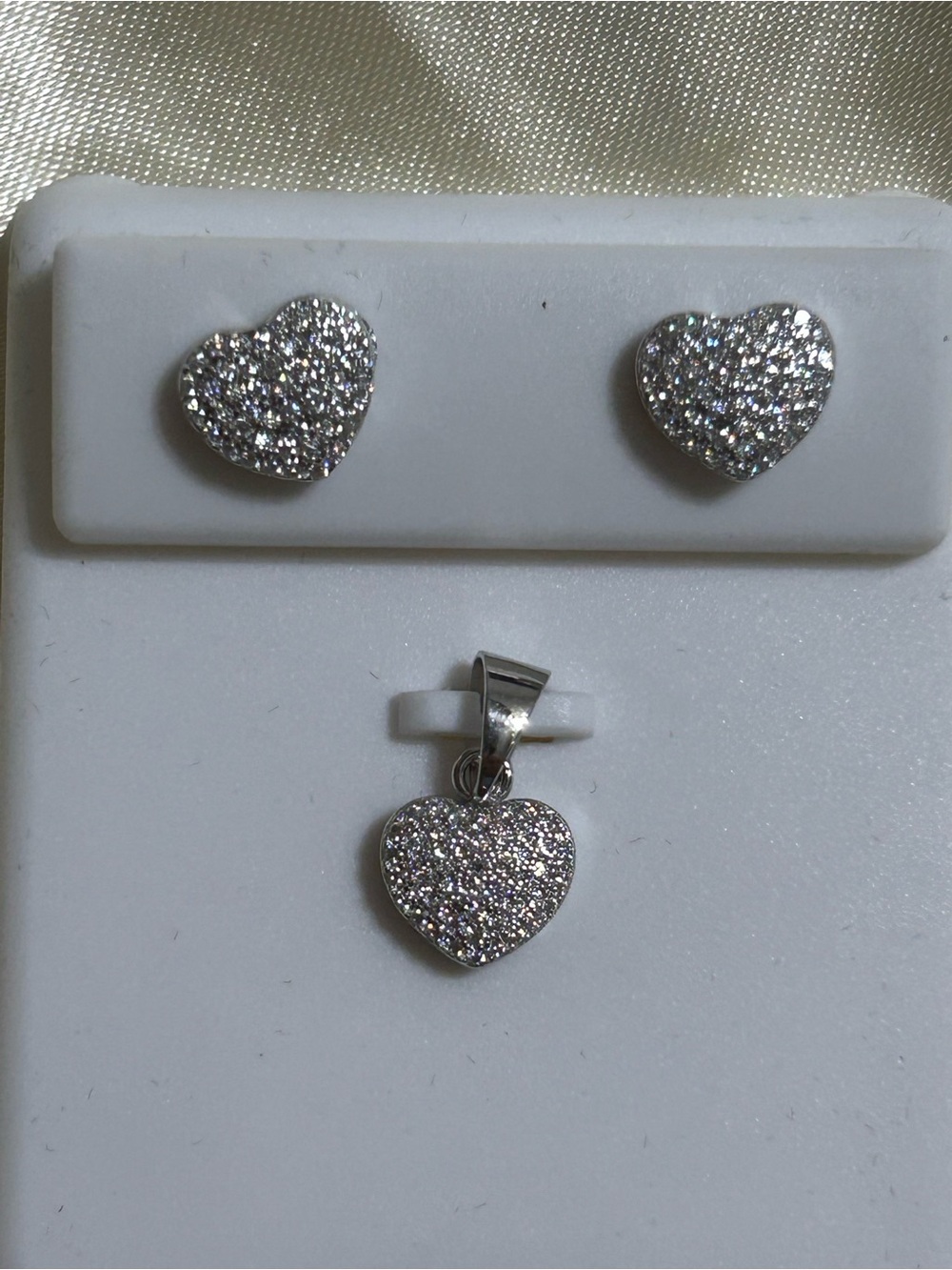 Heart Pavé Screwback Earrings & Pendant in Silver and Moissanite w/chain -NWT